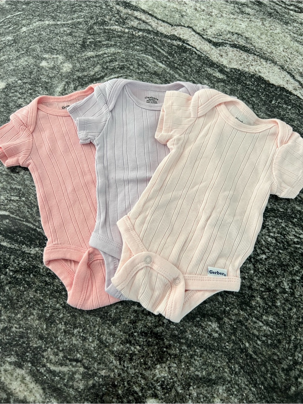 Gerber Ribbed One-Piece Bodysuits - Pink, Lavender, Blush